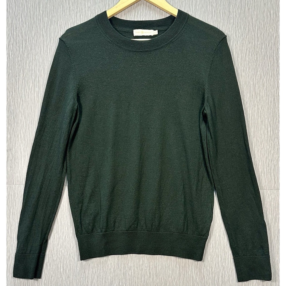 TORY BURCH Hunter Green 100%‎ Merino Wool Sleeve Button Accent Sweater Size Med.
